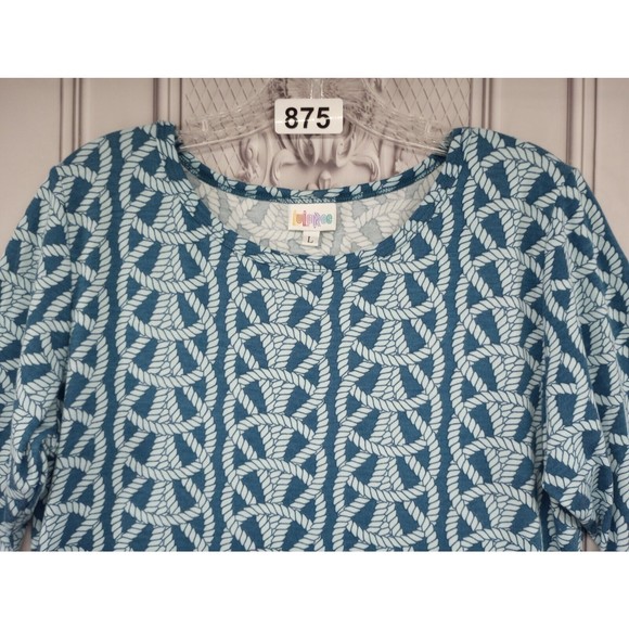 NWOT LuLa Roe Dress Women's SZ L Casual Nautical Rope Pattern Blue Shift Beachy - Picture 3 of 16